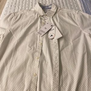 Short sleeve poplin Denim & Flower blue and red polka dot shirt. Brand new!